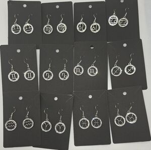 Zodiac Sign Hook Earrings! Hypo-Allergenic Handmade Gold Color with Cubic Zircon